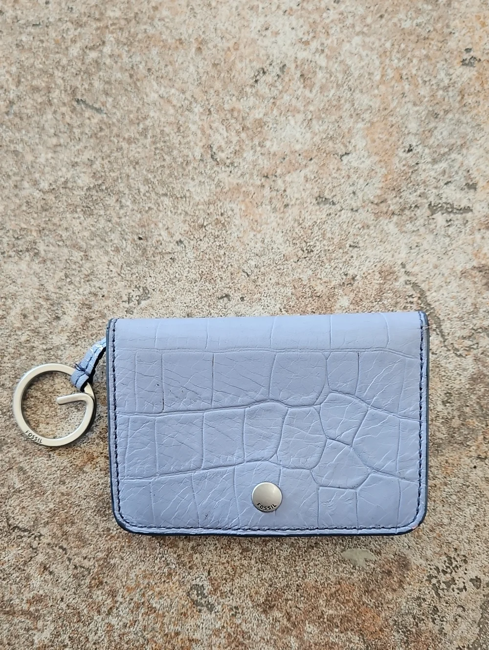 Fossil Light Blue Croc-Embossed Card Holder Keychain